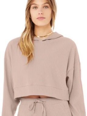 ALO Muse Ribbed Hoodie Dusty Mauve Medium
